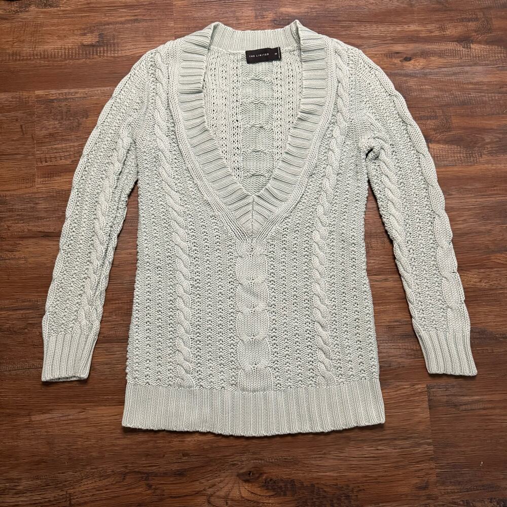 Limited XS cotton Cable sweater light blue/green color, stretchy, Y2K